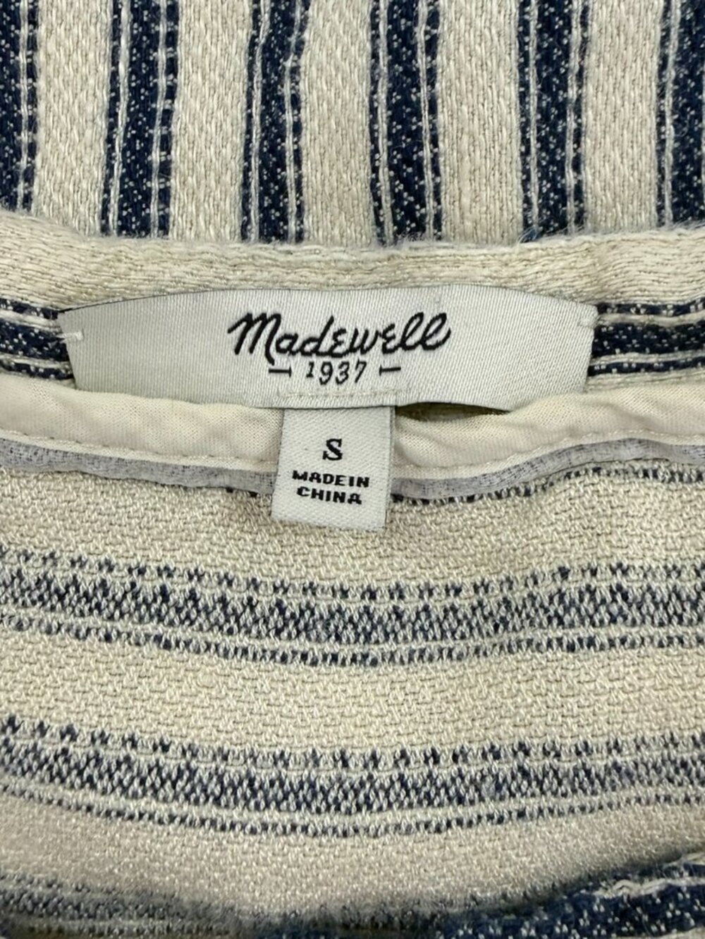 Madewell Linen Blend Mixed Stripe Shift Dress Blue Cream Size Small - Picture 4 of 7